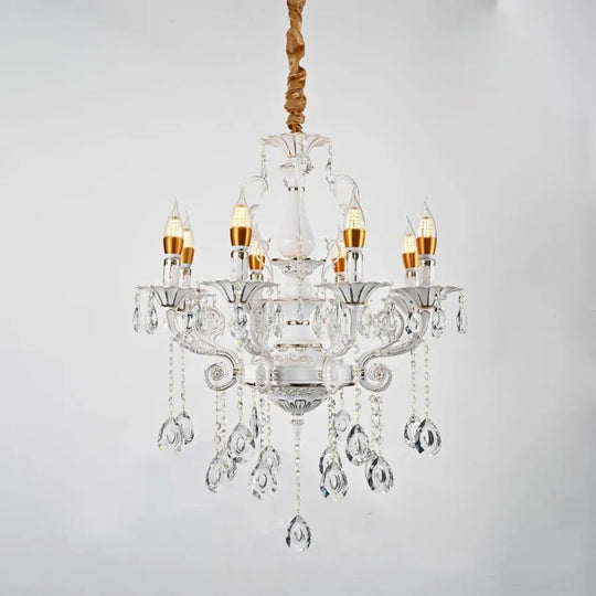 Lustre en cristal Bruhier 8x E14, diamètre 65 cm, blanc avec or, lustres classiques à hauteur réglable Titre par défaut Alessandro Design