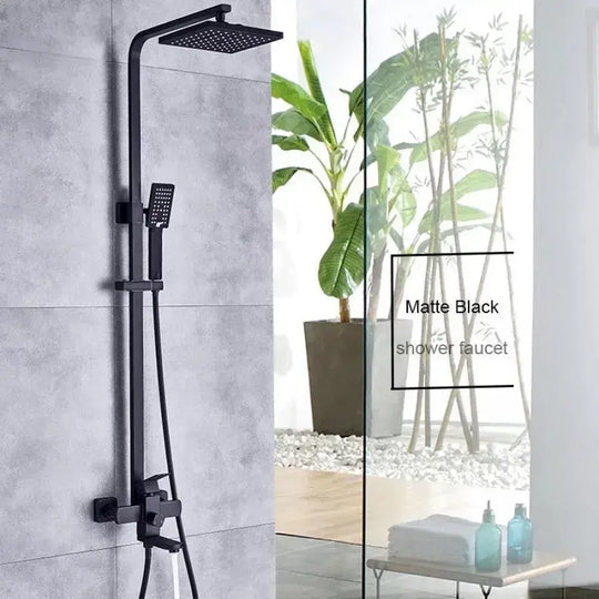 SET de colonnes de douche, acier inoxydable, Para carré, effet pluie, 3 fonctions, mural, noir satiné, accessoires inclus, robinets et colonnes de douche HS007 Titre par défaut Alessandro Design