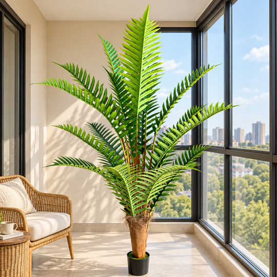 Plante de palmier royal artificiel, 220 cm, 18 feuilles, vert, avec pot