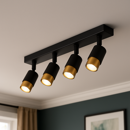 Projecteur LED avec 4 spots GU10, lustres à ampoules modernes en or, métal et acrylique Titre par défaut Alessandro Design