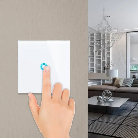 Interrupteur tactile simple, verre sécurisé blanc, commutateurs par défaut, titre Alessandro Design