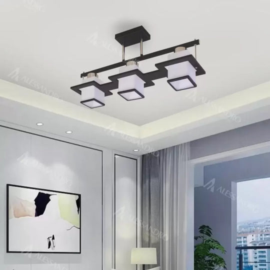 Lustre classique Aramis avec abat-jour carré en bois 3x E27 gris noir lustres classiques titre par défaut Alessandro Design