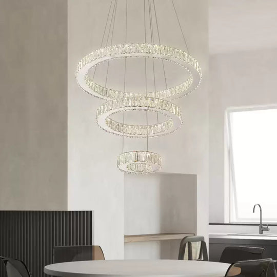 Lustre LED suspendu avec télécommande et cristal CANAAN 120W, 3 Cercles, Lumière Froide/Chaude/Neutre, Dimmable, Chrome Brillant, Hauteur Réglable Lustres LED en Cristal Titre par défaut Alessandro Design