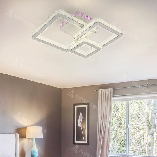 Lustre LED avec télécommande et cristal BLAKELY RGB 166W, 3 carrés, lumière froide/chaude/neutre, variable, lustres LED en cristal blanc Default Title Alessandro Design
