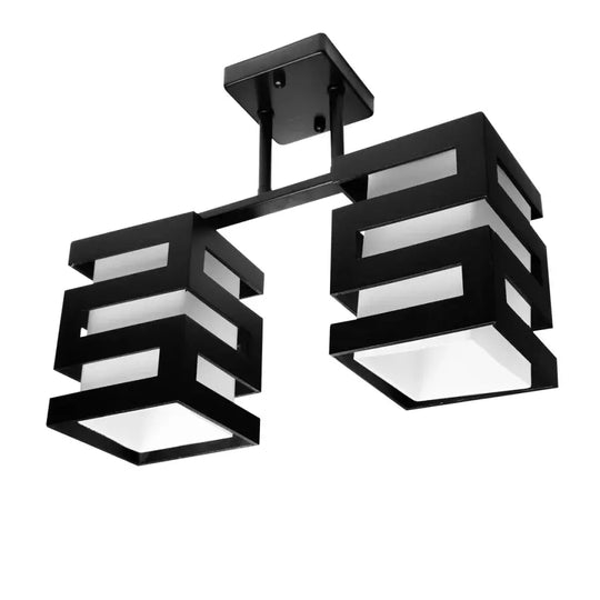 Lustre en bois VANJA avec abat-jour carré 2 X douille E27 blanc noir lustres classiques titre par défaut Alessandro Design