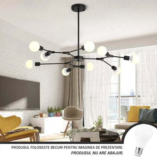 Lustra Architek Nona, 9x E27, Noir, Lustre en métal Industriel Titre par défaut Alessandro Design