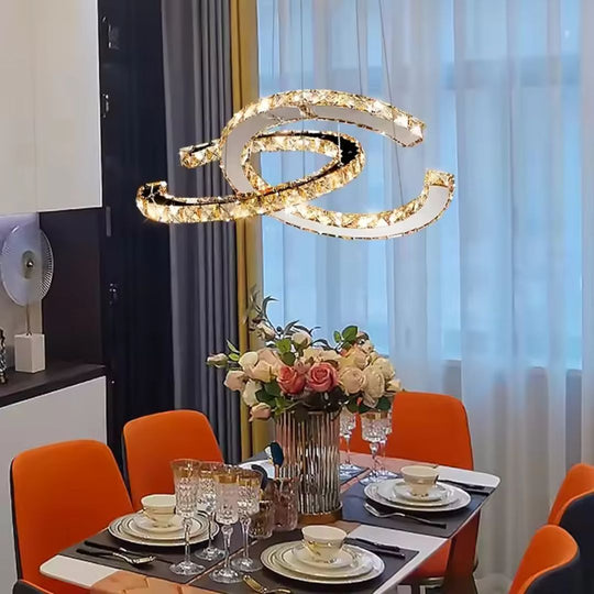 Lustre LED suspendu avec télécommande et cristal PRISM ANTEA 57W, 2 Cercles, Lumière Froid/Chaude/Neutre, Dimmable, Chrome Brillant, Lustres LED à hauteur réglable avec télécommande Titre par défaut Alessandro Design