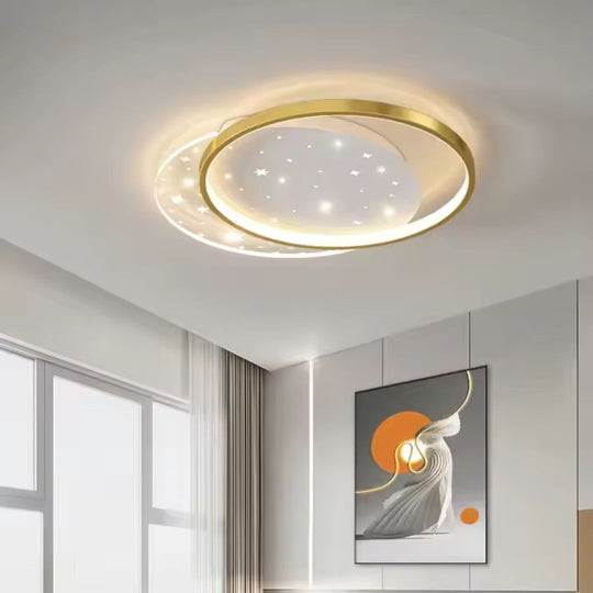 Lustre LED avec télécommande LUNARO 38W, 2 Cercles, Lumière Froide/Chaude/Neutre, Dimmable, Lustres LED Or Blanc avec Télécommande Titre par Défaut Alessandro Design