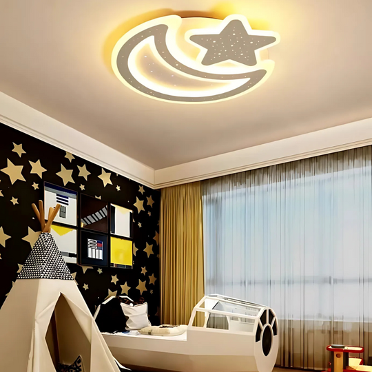 Lustre LED Nova avec télécommande, 89 W, variable, forme lune et étoile, lustre LED blanc avec télécommande Titre par défaut Alessandro Design