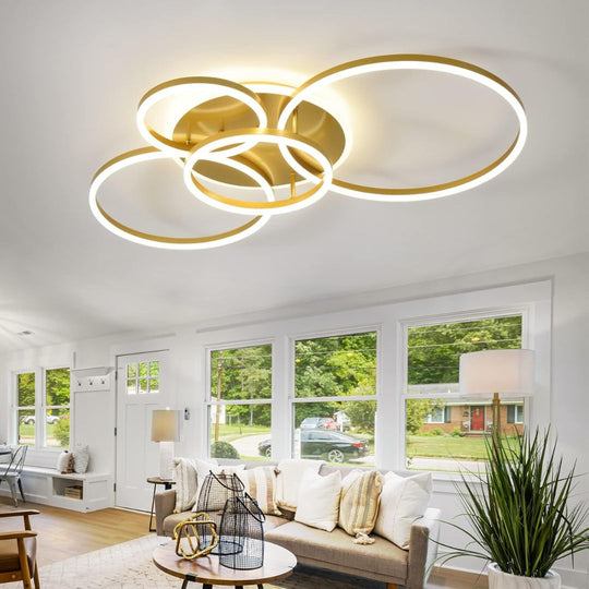 Lustre LED avec télécommande RINOVA, 4 cercles, 112W, lumière chaude/froide/neutre, variable, lustres LED dorés avec télécommande Titre par défaut Alessandro Design