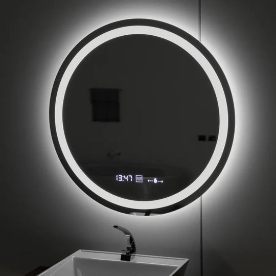 Miroir LED rond, diamètre 50 cm, Celeste MotionGlow Marcello, système de désembuage, horloge et thermomètre, intensité variable, lumière froide neutre et chaude 3000K/4000K/6000K Miroirs Marcello Titre par défaut Alessandro Design