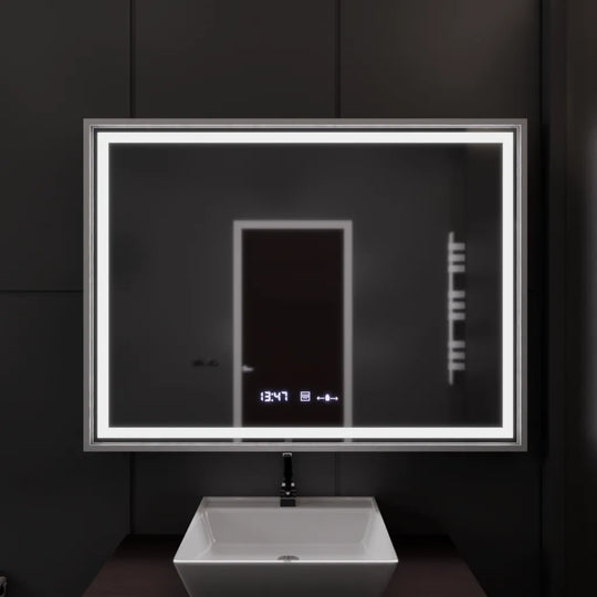 Miroir LED rectangulaire, 120 x 80 cm, Verite Imperial Silver Motion Glow Marcello, système de désembuage, horloge et thermomètre, miroirs à intensité variable Marcello Default Title Alessandro Design