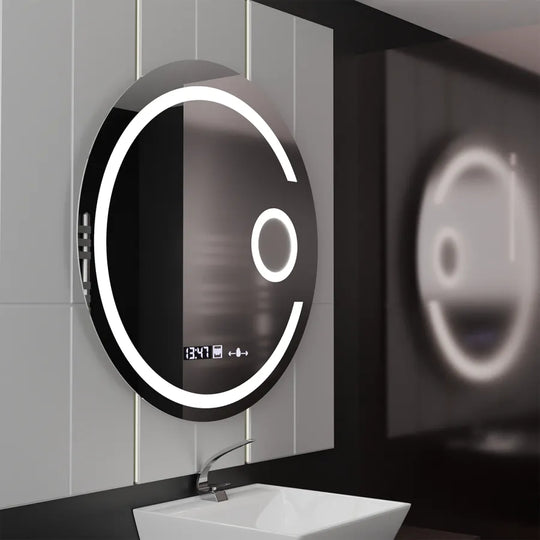 Miroir rond LED, 22 W, 70 cm, Visio MotionGlow Marcello, système anti-buée, horloge et thermomètre, loupe cosmétique, miroirs Marcello à intensité variable Titre par défaut Alessandro Design