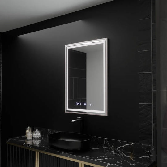 Miroir LED rectangulaire, 60 x 80 cm, Verite Imperial Silver Motion Glow Marcello, système anti-buée, horloge et thermomètre, miroirs à intensité variable Marcello Default Title Alessandro Design