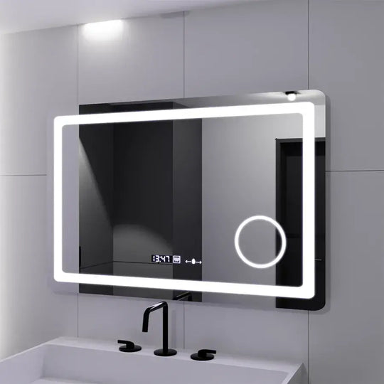 Miroir LED rectangulaire, 90x60 cm, Souverain MotionGlow Marcello, système anti-buée, horloge et thermomètre, loupe cosmétique, miroirs Marcello à intensité variable Titre par défaut Alessandro Design