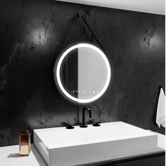 Miroir rond LED, 50 cm, Celeste Majeste Noir Eleve MotionGlow Marcello, système anti-buée, horloge et thermomètre, miroirs à intensité variable Marcello Default Title Alessandro Design