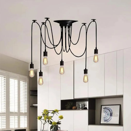 Lampe suspendue Spider 6XE27, noir, lustres classiques en métal, titre par défaut Alessandro Design