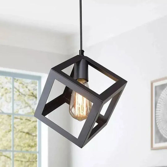 Lustre en forme de cube, STRUKTUR Uno, 1x E27, noir, suspendu, lustre en métal industriel par défaut titre Alessandro Design