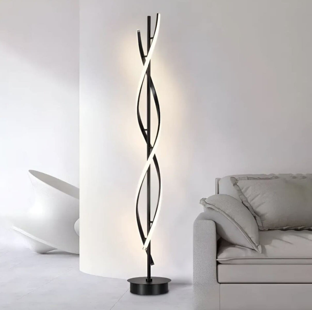 lampe noire dans le salon meublé dans un style industriel