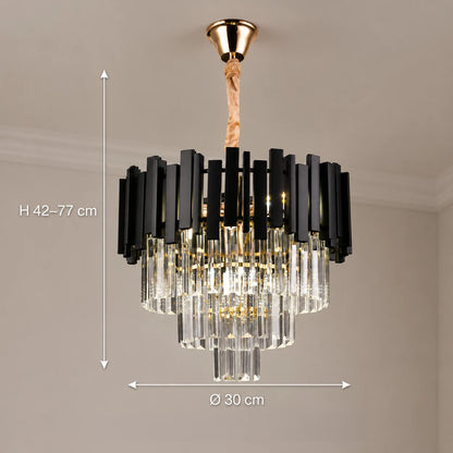 BLOIS Lustre en Cristal Petito 3xE14, Diamètre 30cm, Noir, Hauteur Réglable - 01_CC110:300BK.png