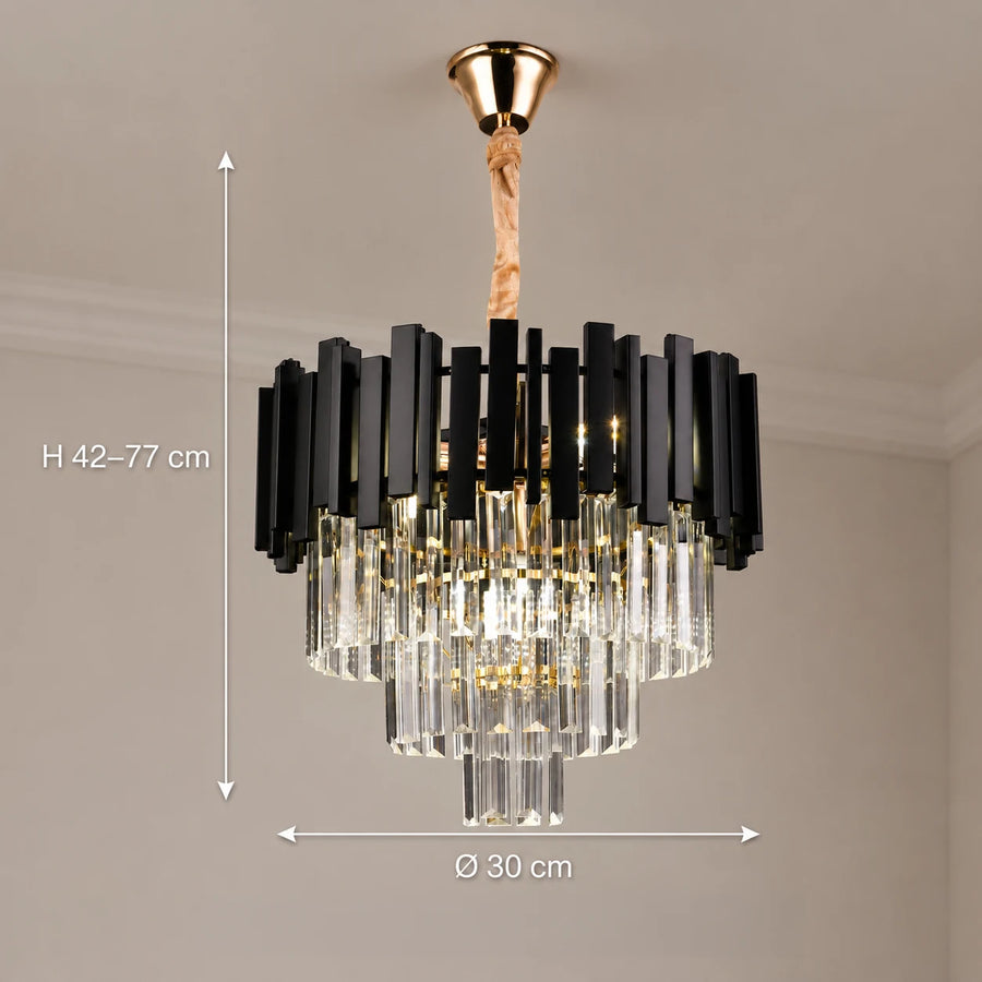 BLOIS Lustre en Cristal Petito 3xE14, Diamètre 30cm, Noir, Hauteur Réglable - 01_CC110:300BK.png