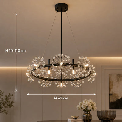 PETERHOF Magno Lustre en cristal, diamètre 62 cm, 20X G4, noir, hauteur réglable