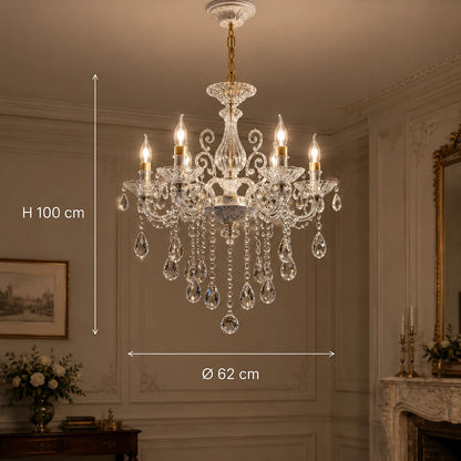 SANSSOUCI Lustre 6xE14 Cristal et Métal – Design Classique, Blanc Argenté - 01_CC220-6WH.png