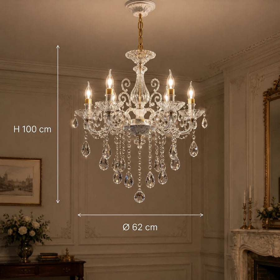 SANSSOUCI Lustre 6xE14 Cristal et Métal – Design Classique, Blanc Argenté - 01_CC220-6WH.png