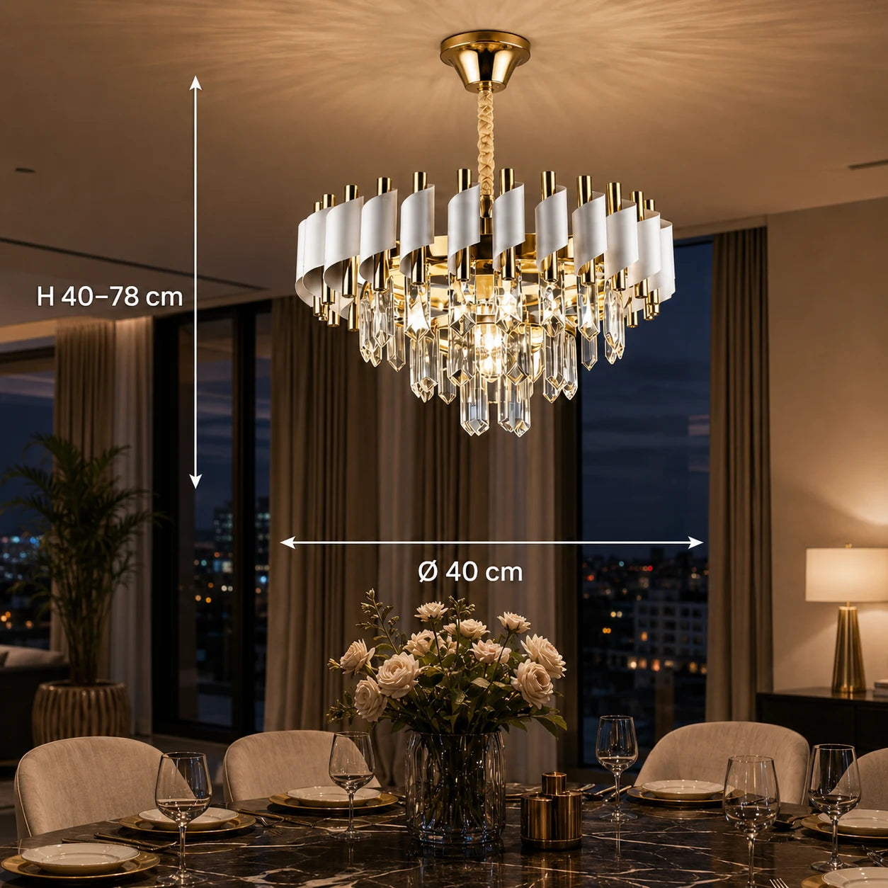 Lustre Cristal VERSAILLES Nobile 5xE14, Diamètre 40cm, Or Brillant et Blanc - 01_CC900-400WH.png