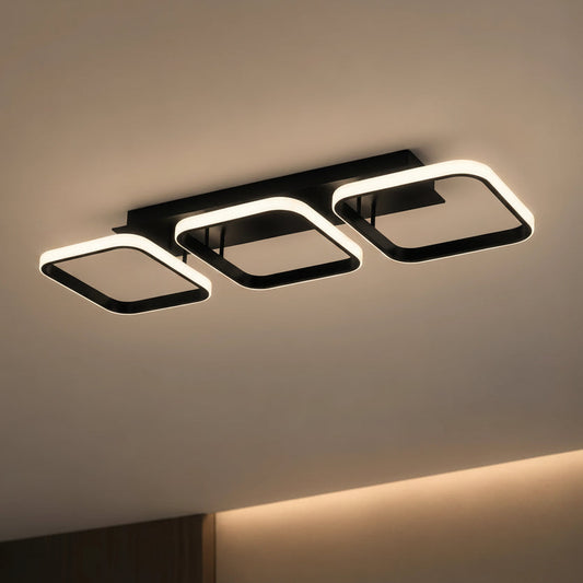 Lustre LED VERTEX 34W, 3 carrés, Linéaire, Lumière Froid/Chaud/Neutre, Noir