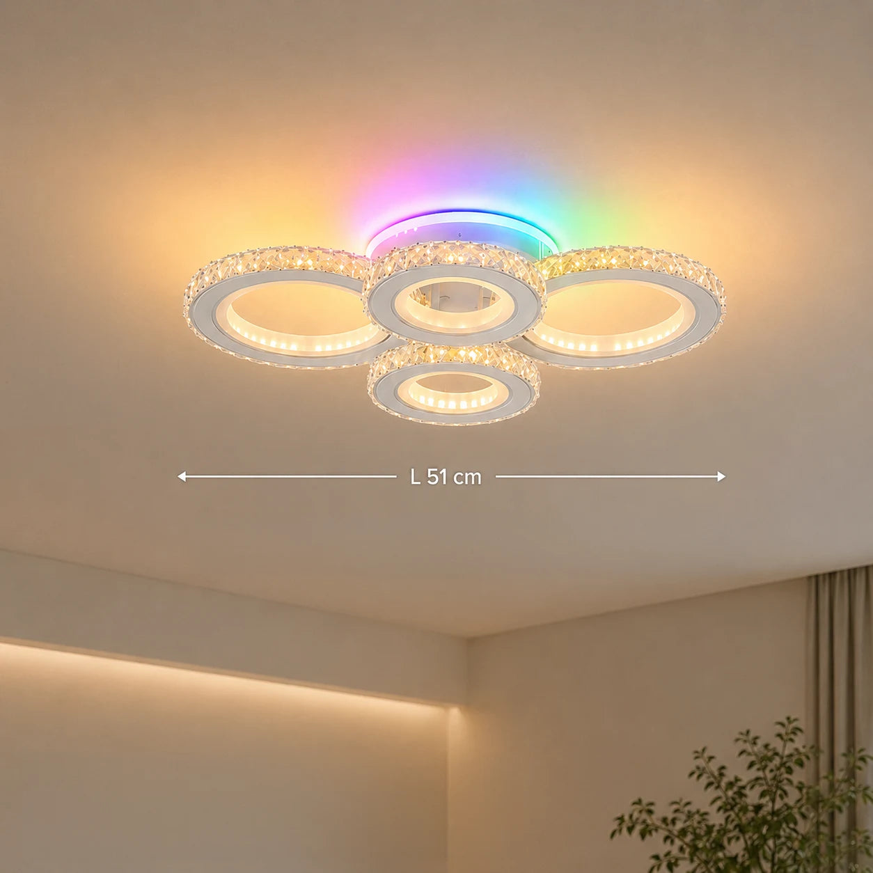 Lustre LED avec télécommande et cristal NOVA ROTONDA RGB 82W, 4 Cercles, Lumière Froid/Chaud/Neutre, Dimmable, Blanc - 01_LT073-4WH.png