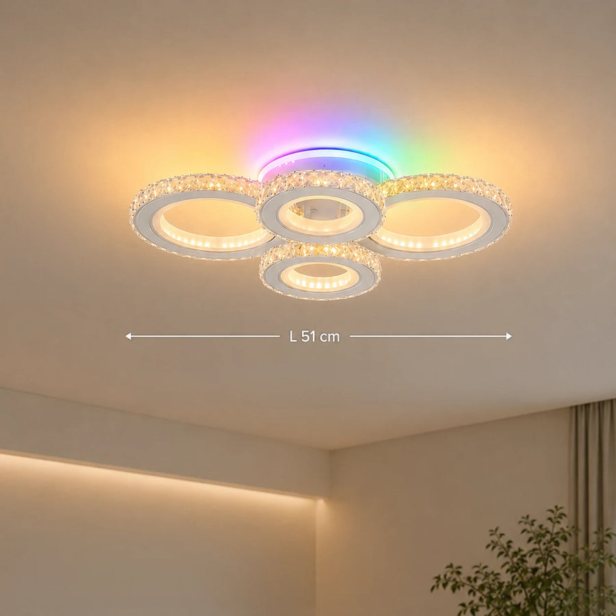 Lustre LED avec télécommande et cristal NOVA ROTONDA RGB 82W, 4 Cercles, Lumière Froid/Chaud/Neutre, Dimmable, Blanc - 01_LT073-4WH.png