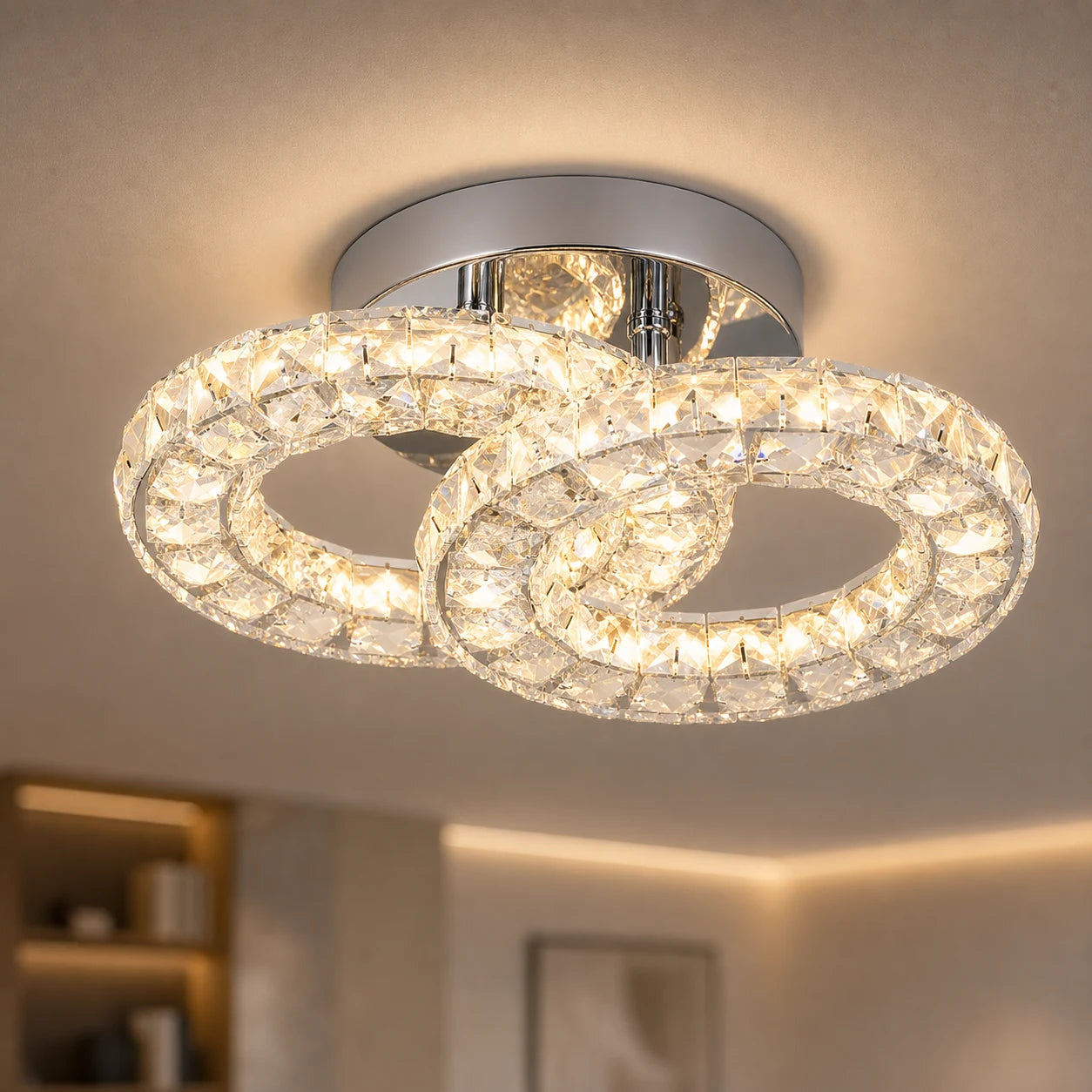 Lustre LED et cristal ZABINA 25W, 2 Cercles, Lumière Froid/Chaud/Neutre, Chrome Brillant - 02_LT062CR.png