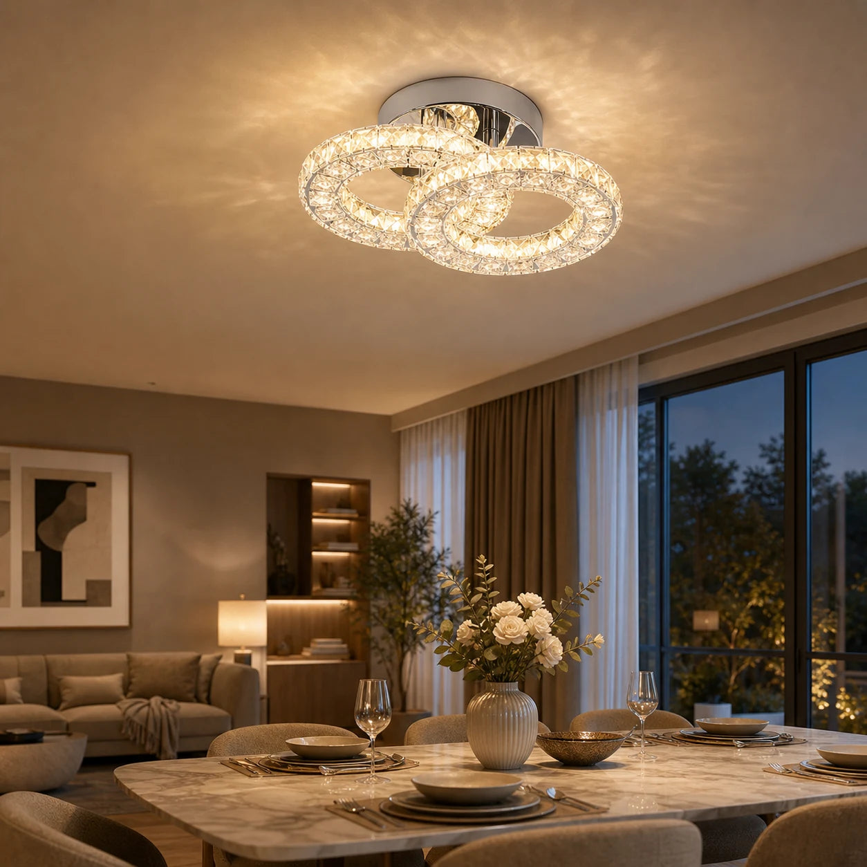 Lustre LED et cristal ZABINA 25W, 2 Cercles, Lumière Froid/Chaud/Neutre, Chrome Brillant - 03_LT062CR.png