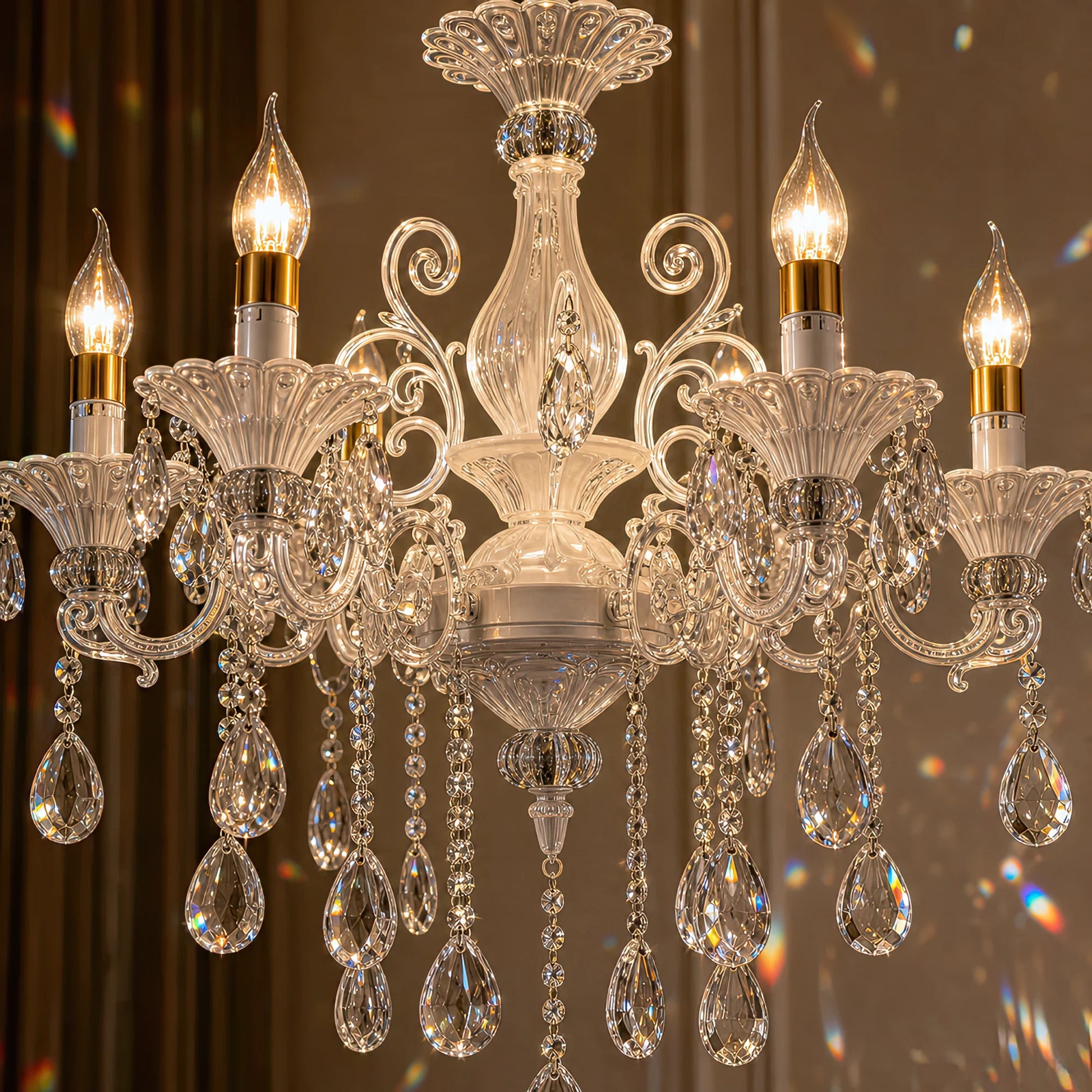 SANSSOUCI Lustre 6xE14 Cristal et Métal – Design Classique, Blanc Argenté - 05_CC220-6WH.png