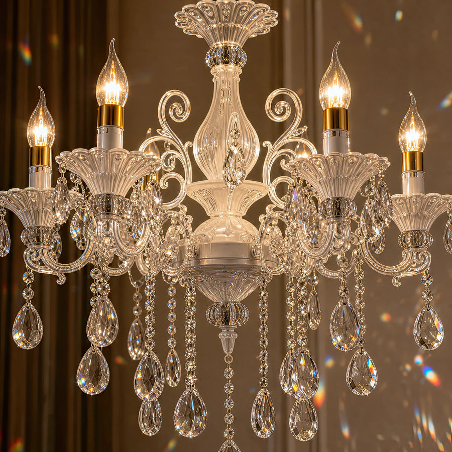 SANSSOUCI Lustre 6xE14 Cristal et Métal – Design Classique, Blanc Argenté - 05_CC220-6WH.png
