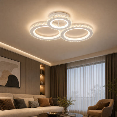 Lustre LED avec télécommande et cristal NOVA ROTONDA RGB 75W, 3 Cercles, Lumière Froide/Chaude/Neutre, Dimmable, Blanc