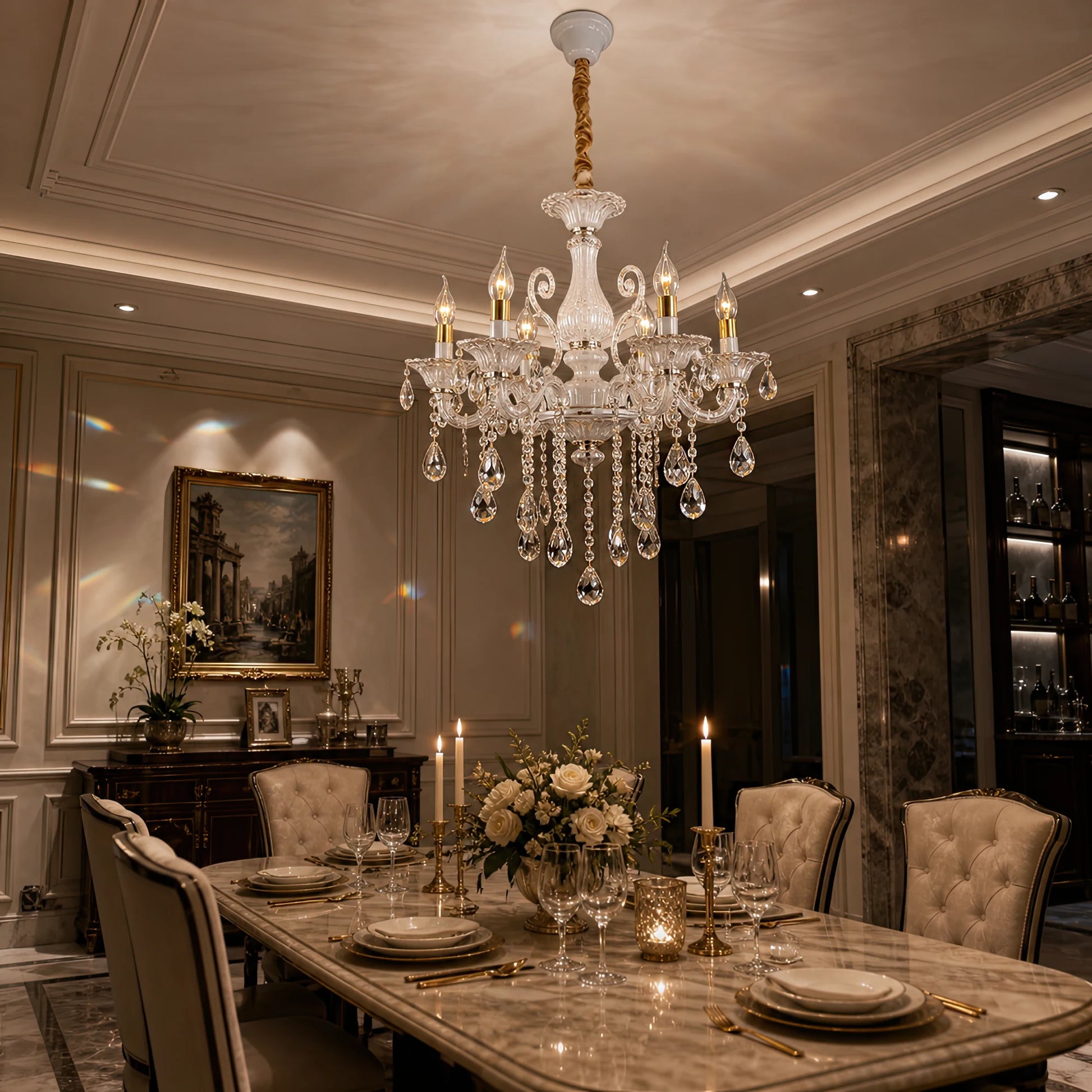 SANSSOUCI Lustre 6xE14 Cristal et Métal – Design Classique, Blanc Argenté - 06_CC220-6WH.png