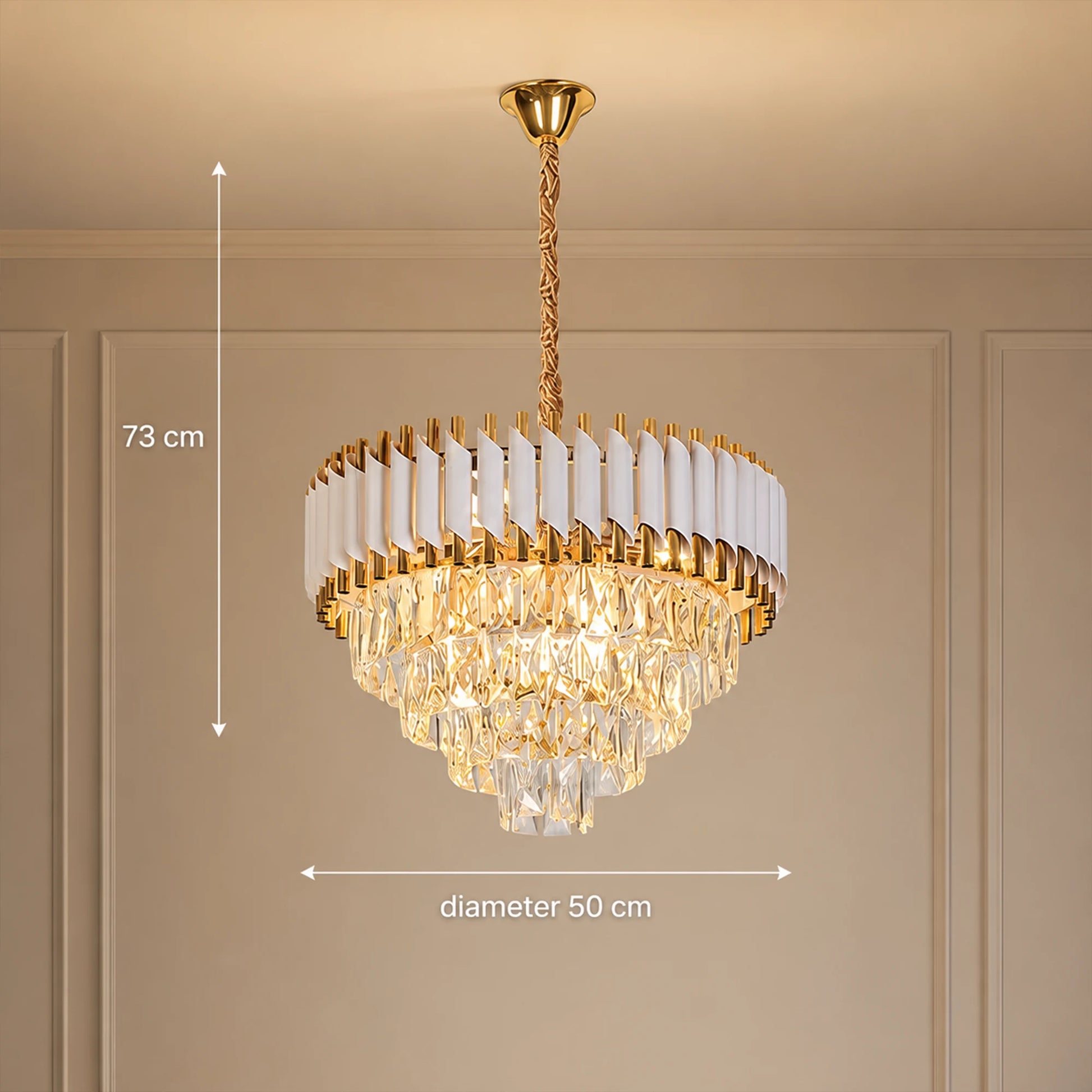 Lustre Cristal VERSAILLES Elegance 8x E14, Diamètre 50cm, Or Brillant et Blanc, Hauteur Réglable - 06_CC900-500WH.png
