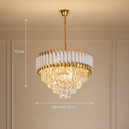 Lustre Cristal VERSAILLES Elegance 8x E14, Diamètre 50cm, Or Brillant et Blanc, Hauteur Réglable - 06_CC900-500WH.png