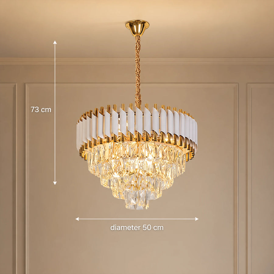 Lustre Cristal VERSAILLES Elegance 8x E14, Diamètre 50cm, Or Brillant et Blanc, Hauteur Réglable - 06_CC900-500WH.png