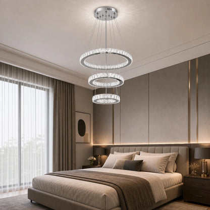 Lustre LED suspendu avec télécommande et cristal PRISM LUMORA 63W, 3 Cercles, Lumière Froid/Chaud/Neutre, Dimmable, Chrome Brillant, Hauteur Réglable - 06_LLC131-3CH.png