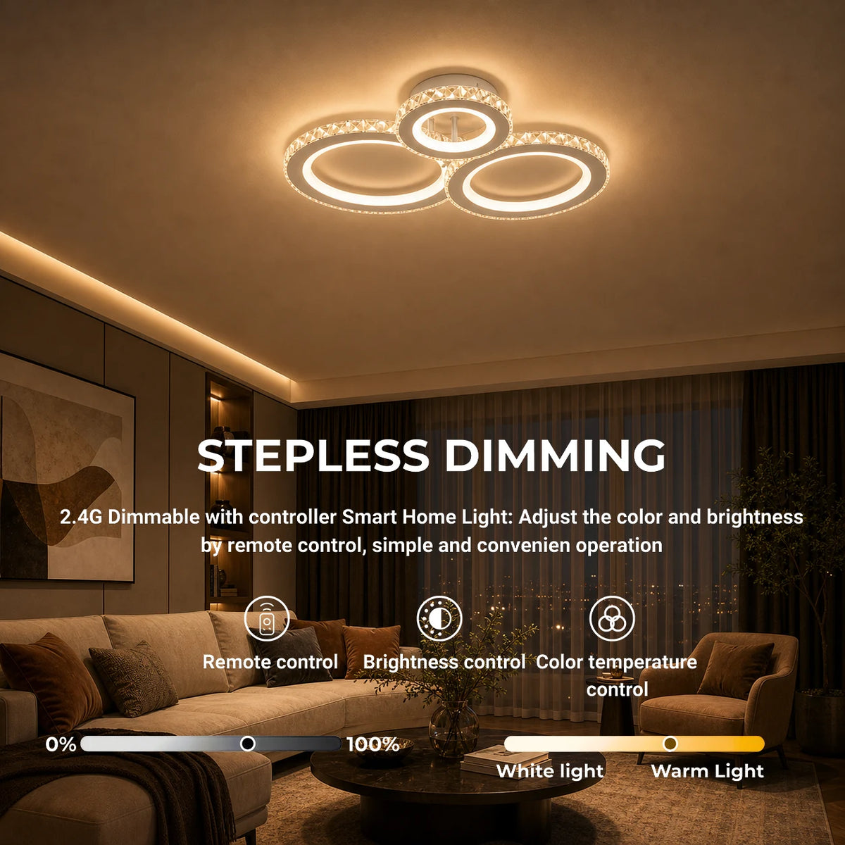 Lustre LED avec télécommande et cristal NOVA ROTONDA RGB 75W, 3 Cercles, Lumière Froid/Chaud/Neutre, Dimmable, Blanc - 06_LT073-3WH.png