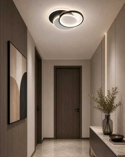 Lustra LED cu telecomanda CHIARA 67W, 3 Cercuri, lumina Rece/Calda/Neutra, Dimabila, Negru - LT633-500R_place_hallway.png