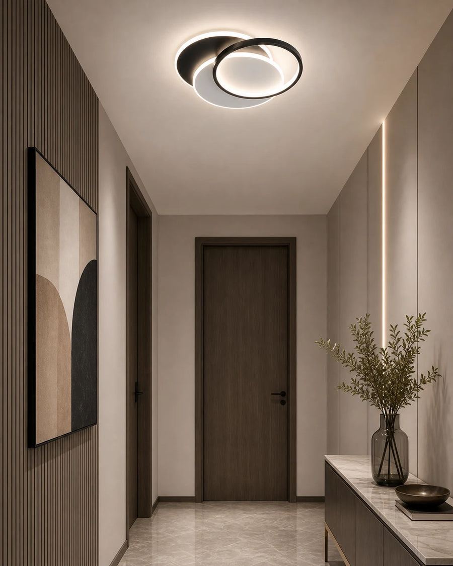 Lustra LED cu telecomanda CHIARA 67W, 3 Cercuri, lumina Rece/Calda/Neutra, Dimabila, Negru - LT633-500R_place_hallway.png