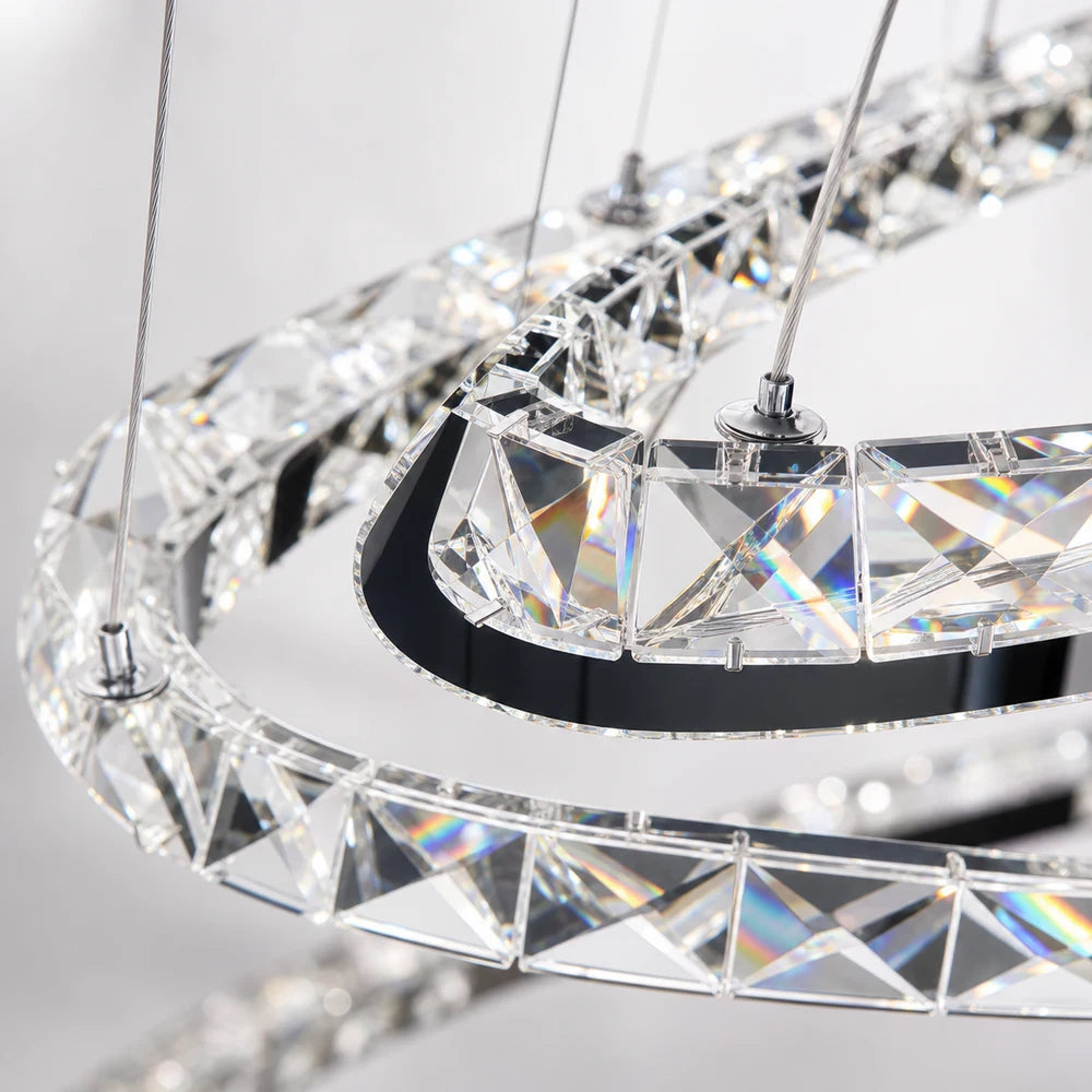 Lustre LED suspendu avec télécommande et cristal PRISM LUMINIS 79W, 3 Cercles, Lumière Froid/Chaud/Neutre, Dimmable, Chrome, Hauteur Ajustable - 07_LT029.png