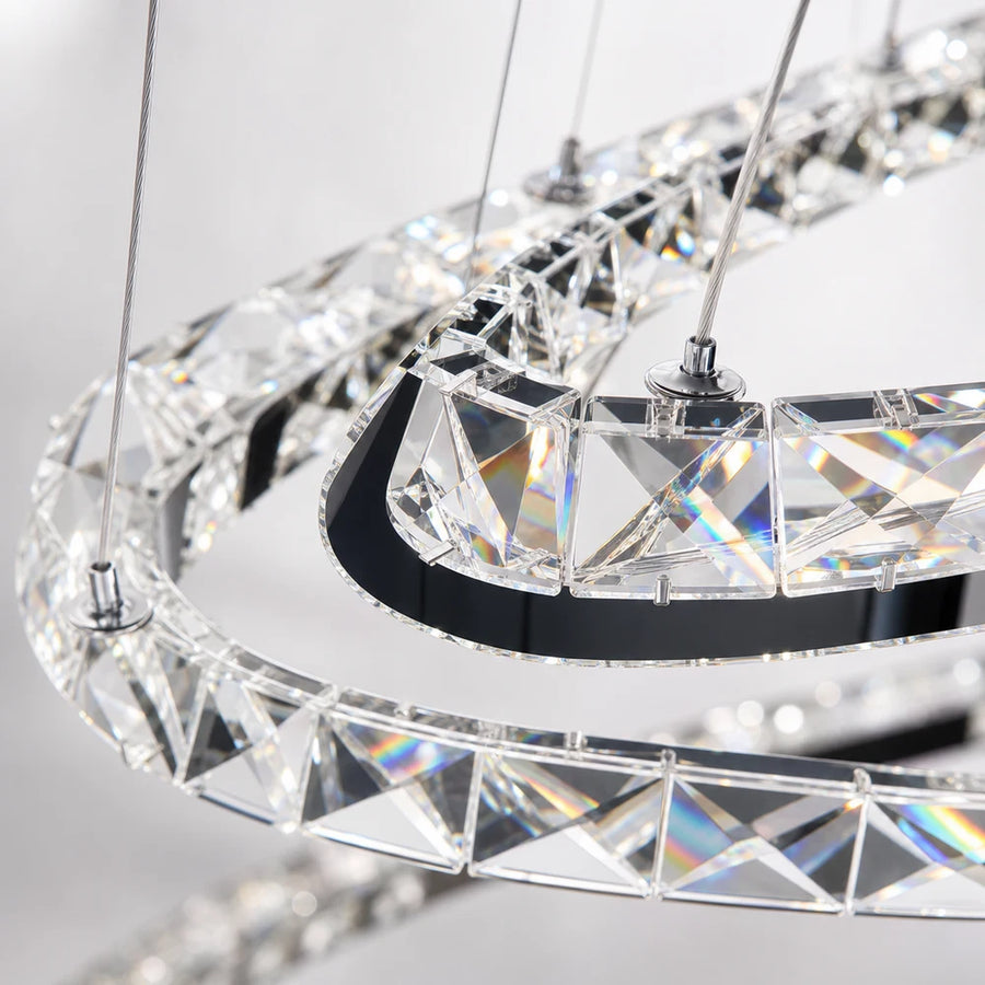 Lustre LED suspendu avec télécommande et cristal PRISM LUMINIS 79W, 3 Cercles, Lumière Froid/Chaud/Neutre, Dimmable, Chrome, Hauteur Ajustable - 07_LT029.png
