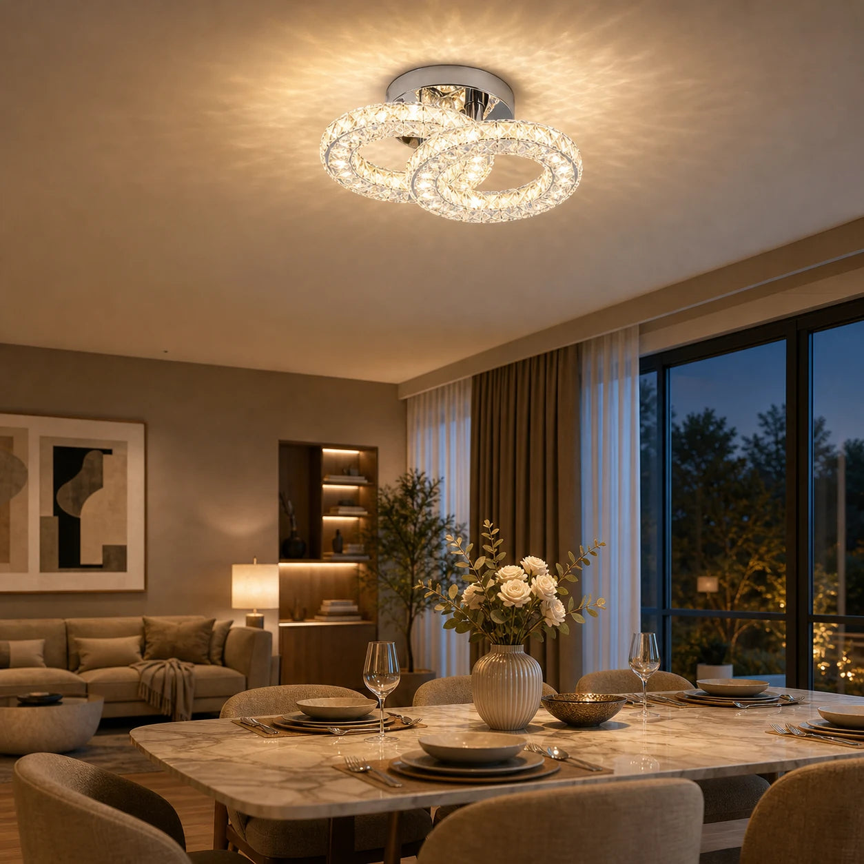 Lustre LED et cristal ZABINA 25W, 2 Cercles, Lumière Froid/Chaud/Neutre, Chrome Brillant - 07_LT062CR.png