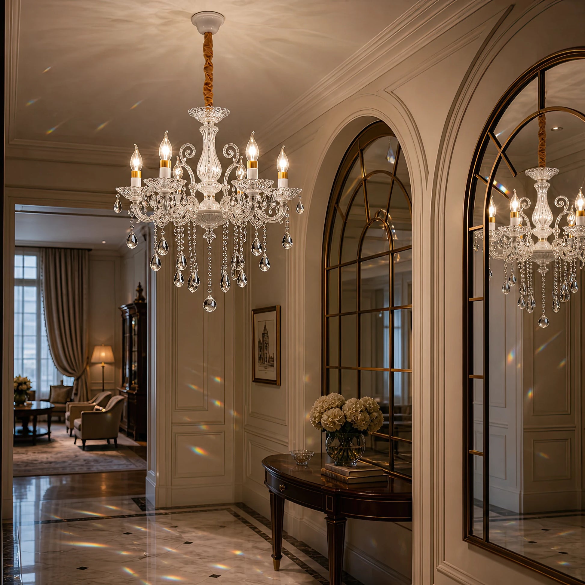 SANSSOUCI Lustre 6xE14 Cristal et Métal – Design Classique, Blanc Argenté - 08_CC220-6WH.png