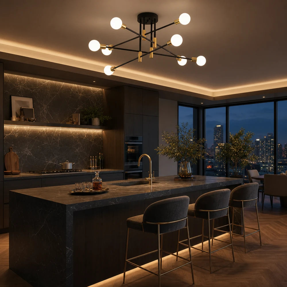 Lustre moderniste Hexa 8 Duo, 8x E27, noir et or, design moderne - 08_LC362-8BKGD.png